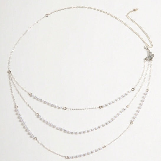 4580 New popular women's pearl beads with metal chain waist chain belt versatile fashion jewelry accessories
