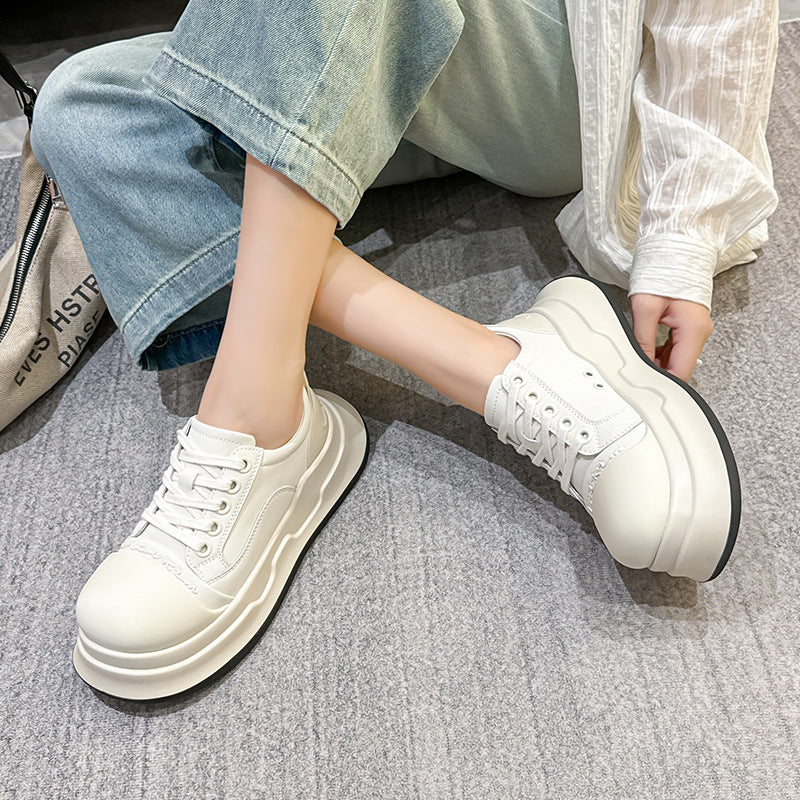 xakxx Mickey Big Head Shoes Women's New NEWn Retro Casual Platform Height Increasing Canvas Shoes Pumps Genuine Leather Bread Shoes