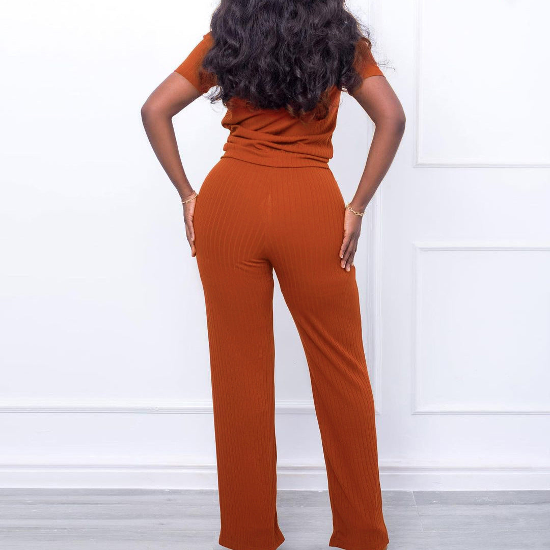 2025 D277 New supply popular summer new solid color pit strip casual fashion suit 2025 two-piece set