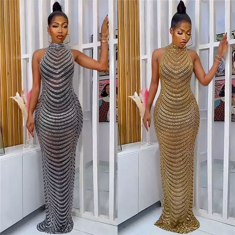 Evening Dress for Women New New Spring Elegant Rhinestone Banquet Temperament Long Dress Ins