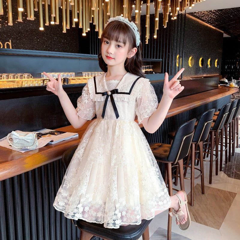 Children's Dress New Summer Lace Puff Princess Dress Children's Summer Clothing Girls Korean Style Sweet Skirt