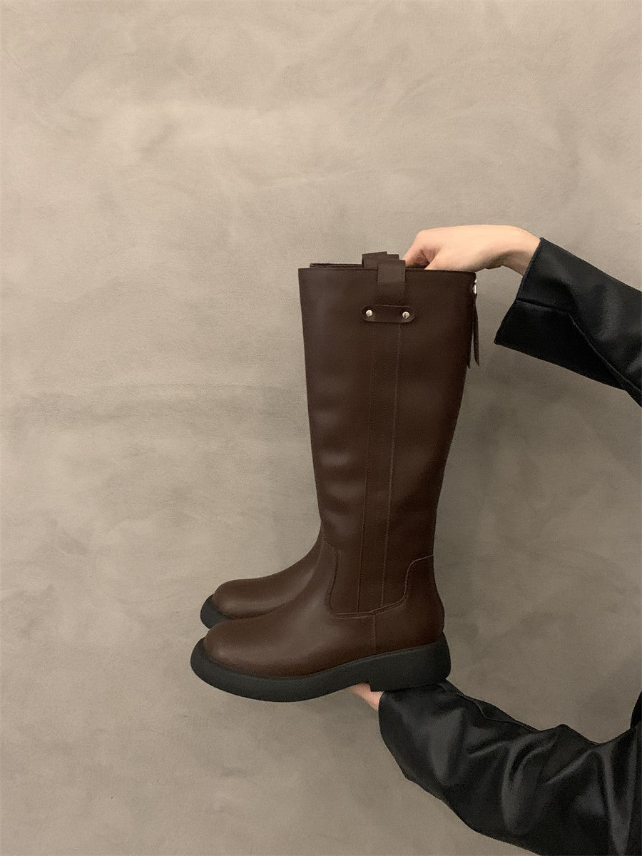 2025 Thick-soled and thin versatile knight boots long boots women's shoes autumn and winter popular new black long boots spring and autumn single boots
