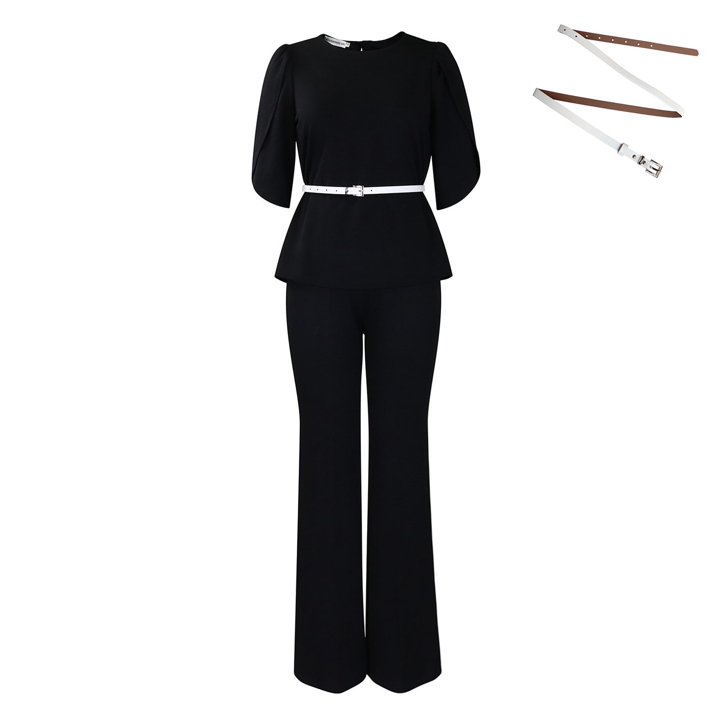2025 D558 Popular trade women's clothing 2025 new fashion temperament elegant solid color top wide leg pants two-piece set 2025 suit