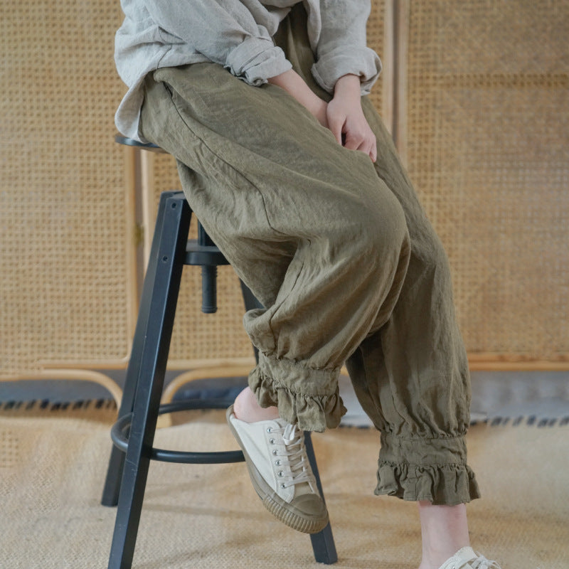 casual and literary leggings linen pants, washed and old versatile loose bud pants nine-point pants K22157