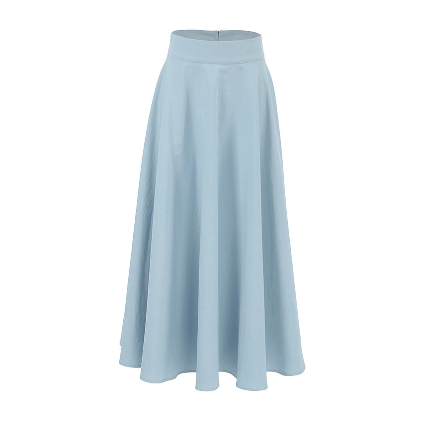 XAKXX 2025Autumn and winter retro elegant blue cotton and linen loose high waist and ankle skirt 2025 popular minimalist fashion casual skirt