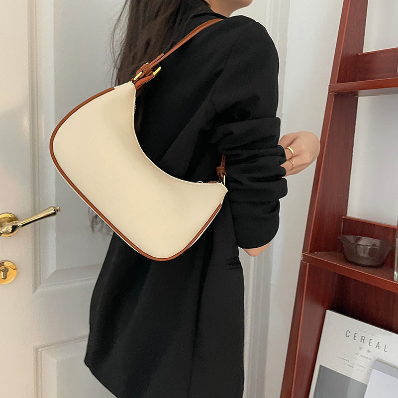 XAKXX 2025 new niche underarm bag women's fashion simple contrasting color crescent bag versatile single shoulder crescent bag women