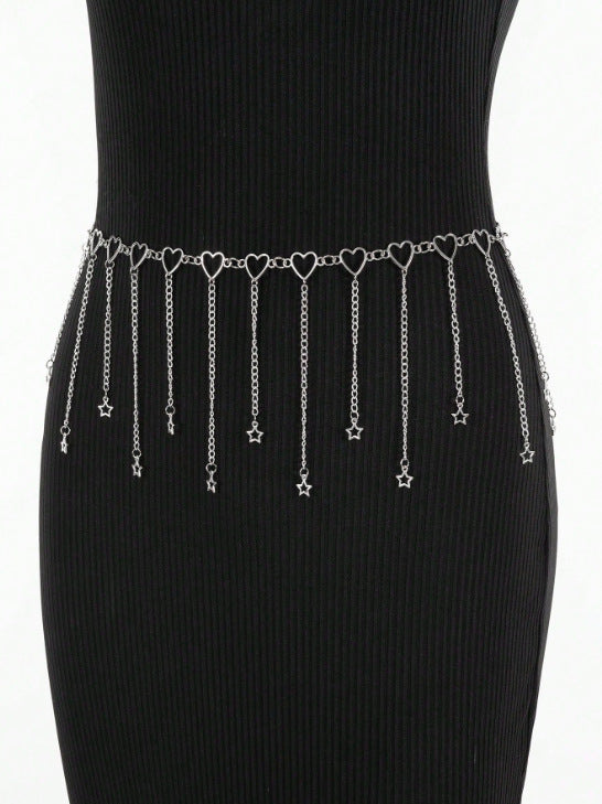 4474 2025 women's waist chain metal chain love fringed chain star fashion versatile waist chain accessories body chain