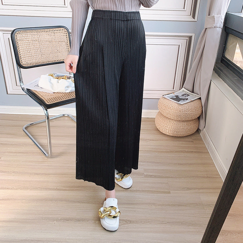 2025 Folded wide-leg pants women's spring and summer new thin long split high waist drape long loose and comfortable casual pants