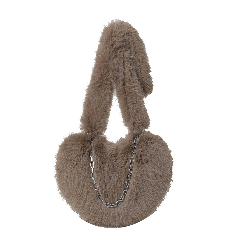 XAKXX 2025 new oblique span love bag imitation fox hair large capacity fashion personalized chain handbag shoulder bag
