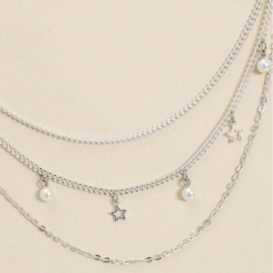 2025 3997Waistchain Silver Metal Chain Pearl Star Pendant Wedding Party Party Daily Wear Waist Chain