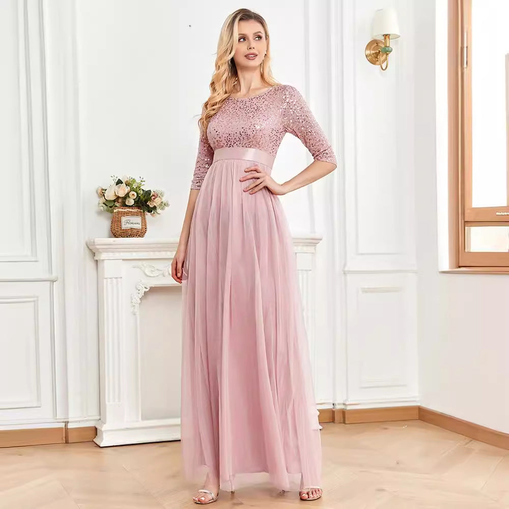 2025 popular autumn Popular trade new product simple sequined tulle A pendulum dress party 2025 girlfriends banquet evening dress