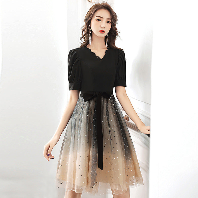 Black small evening dress women's 2025 new annual meeting art test banquet temperament host dress dress spring