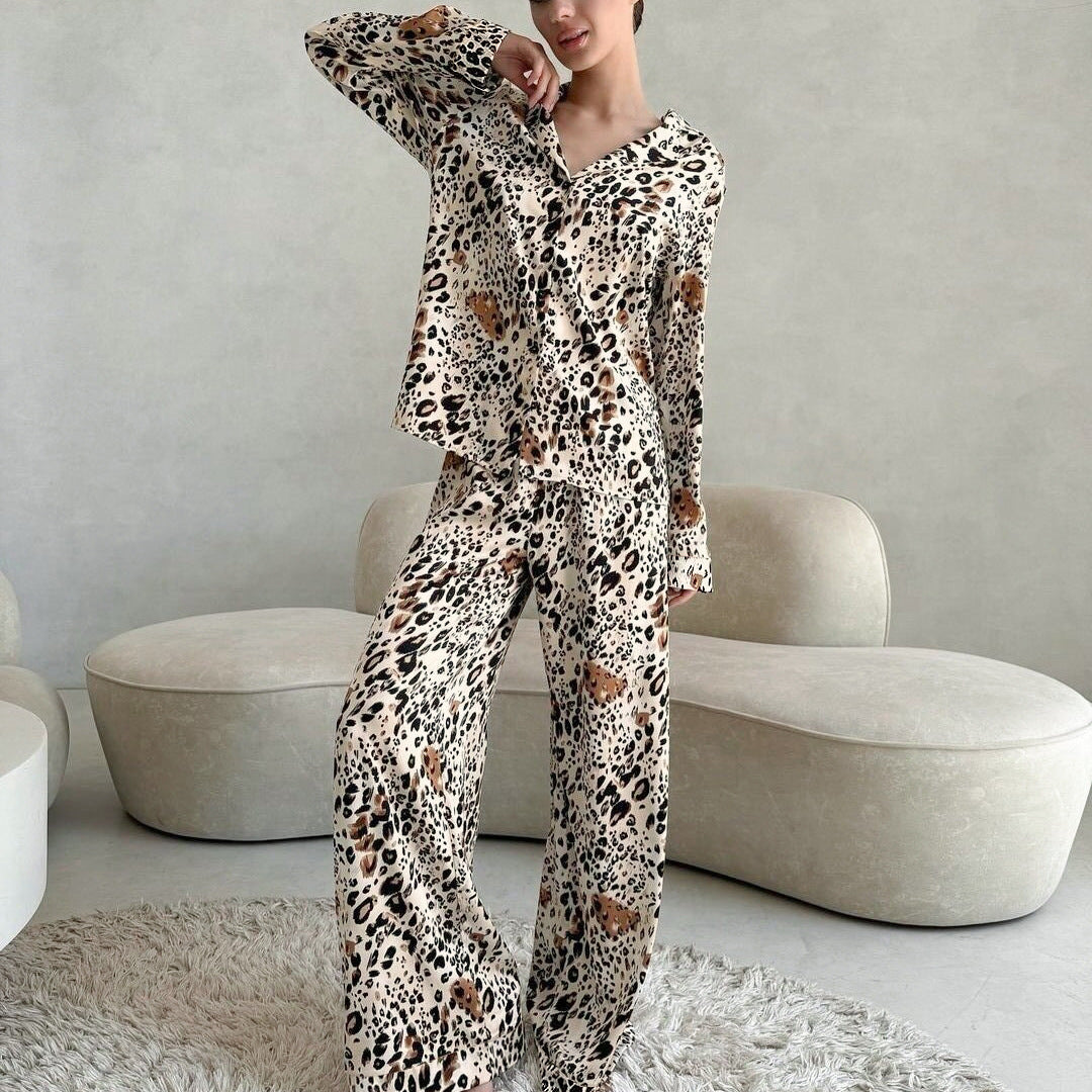 XAKXX 2025popular 2025 autumn new products are fashionable and elegant leopard print four-sided elastic cardigan trousers women's two-piece set