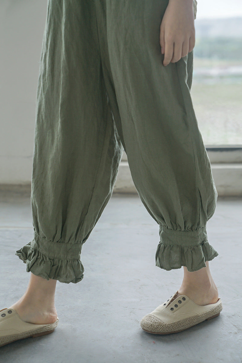 casual and literary leggings linen pants, washed and old versatile loose bud pants nine-point pants K22157