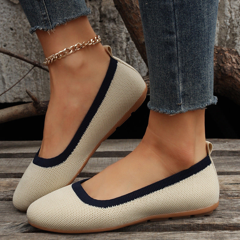 xakxx Spring New Color Matching Foreign Trade plus Size Flat Heel Soft Bottom Pumps Casual Breathable Ladies Hollow out Knitted Shoes