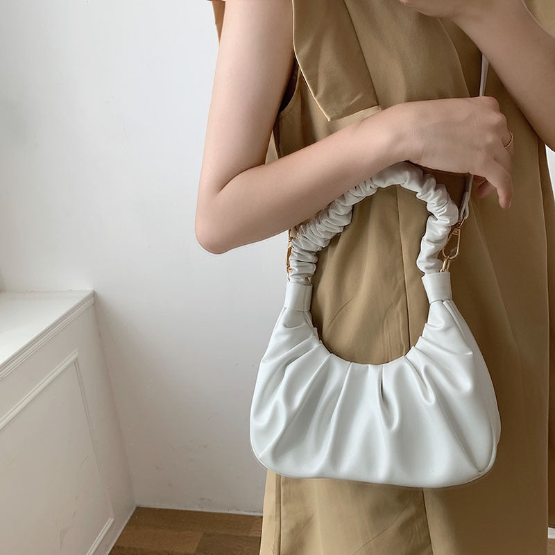 XAKXX 2025 Folded bag female popular this year solid color messenger cloud bag Internet celebrity fashion armpit bag portable baguette dumpling bag