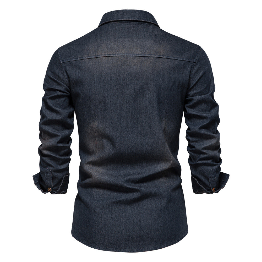 XAKXX 2025 popular Popular trade New explosion men's beautiful size denim shirt men's casual solid color men's denim long-sleeved shirt