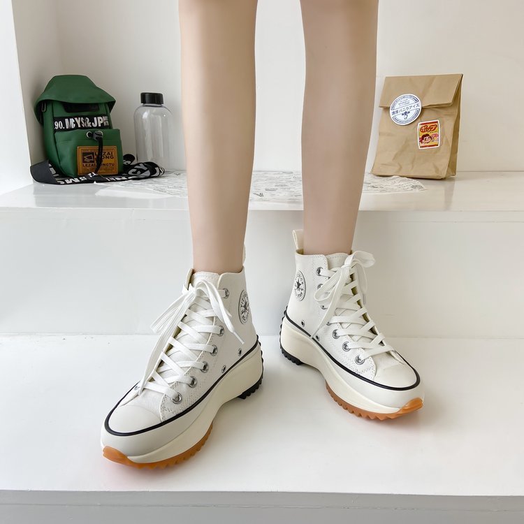 xakxx Foreign Trade plus Size Thick-Soled High-Top Canvas Shoes for Women Autumn New Sports Casual Shoes Versatile Breathable White Shoes