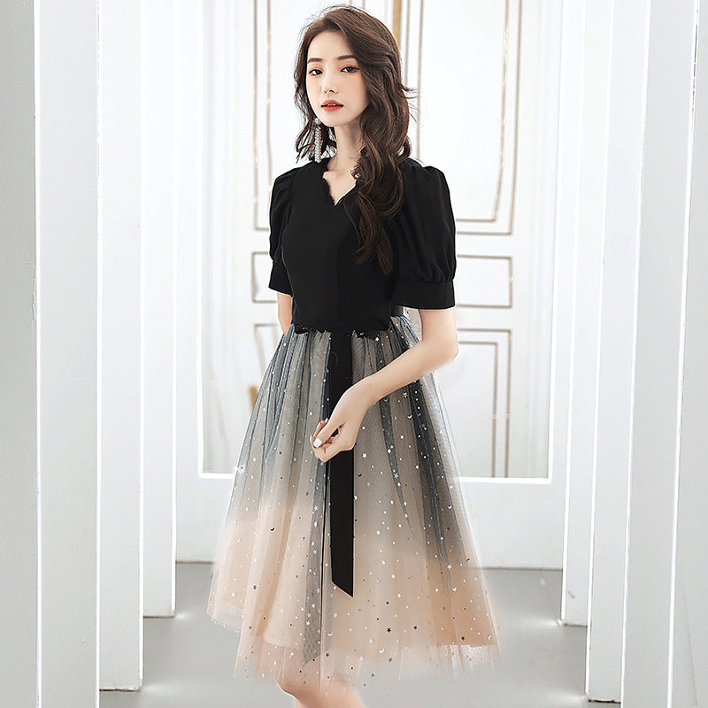 Black small evening dress women's 2025 new annual meeting art test banquet temperament host dress dress spring