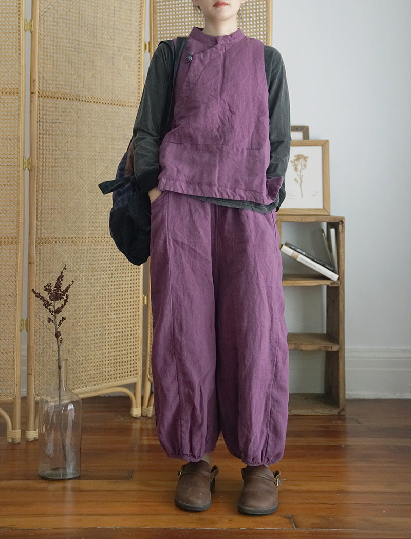casual literary and artistic washed old thickened linen pants retro zen loose and versatile thin trousers K21307