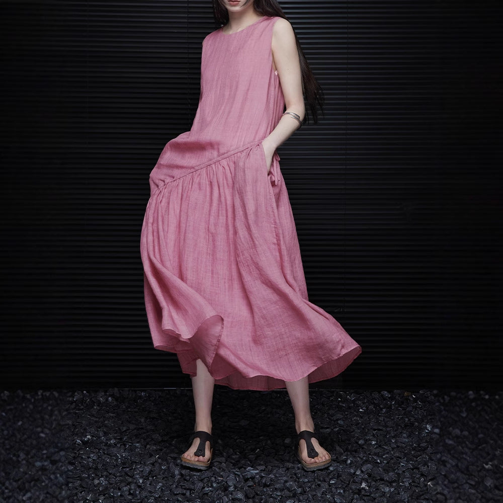 2025 Pink dress women's summer new high-end exquisite super good-looking temperament design sense is thin