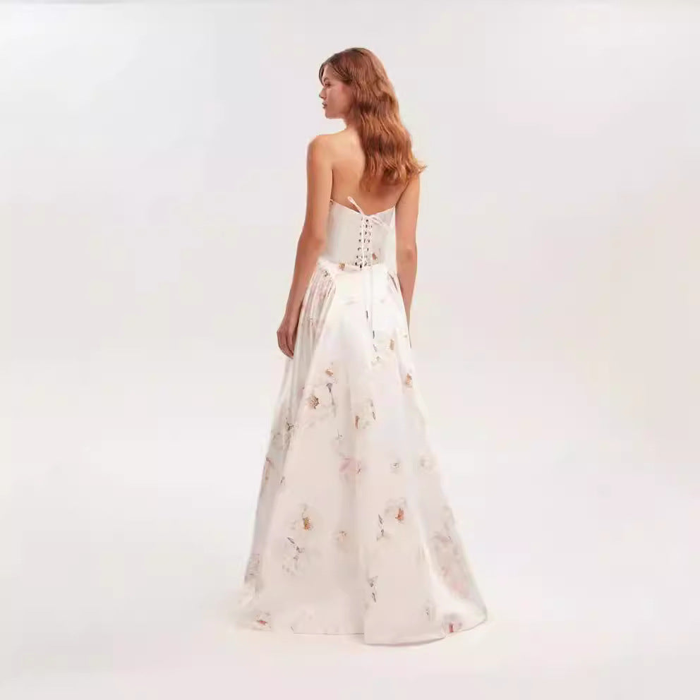 XAKXX 2025 popular new spring and summer off-the-shoulder women's clothing fashion organza fairy long temperament evening dress dress
