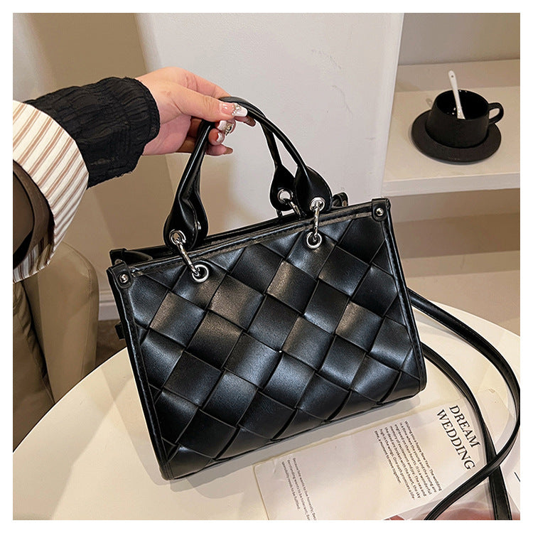 XAKXX 2025 popular spring new fashion small explosion texture woven portable tote bag commuter versatile shoulder messenger bag bag