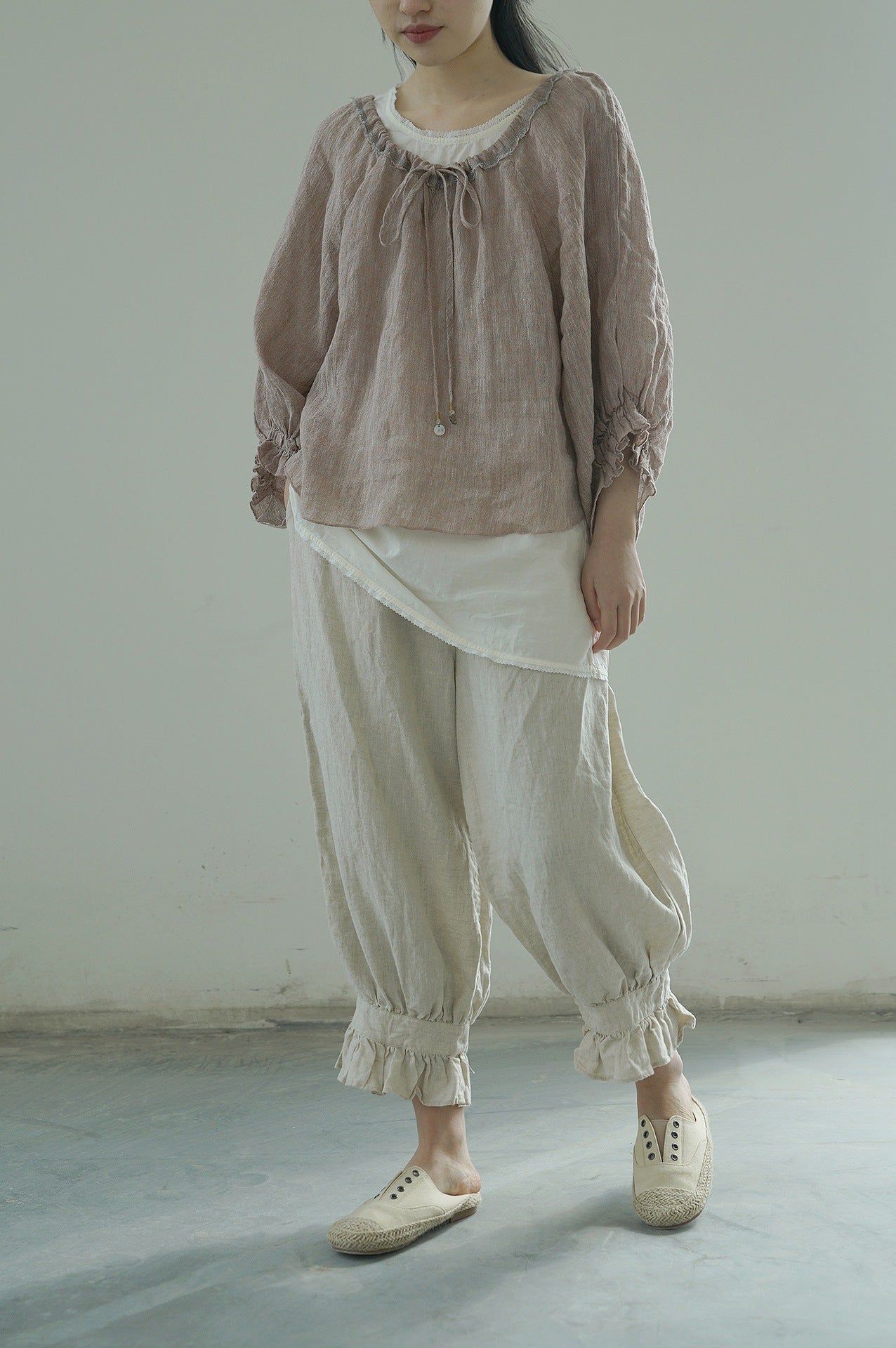 casual and literary leggings linen pants, washed and old versatile loose bud pants nine-point pants K22157