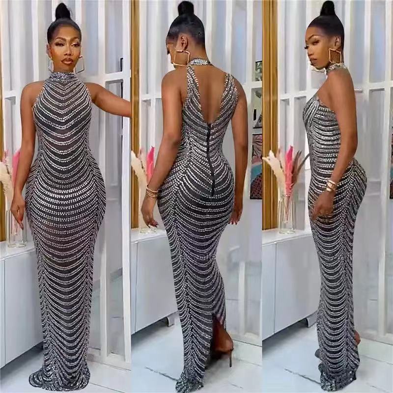 Evening Dress for Women New New Spring Elegant Rhinestone Banquet Temperament Long Dress Ins