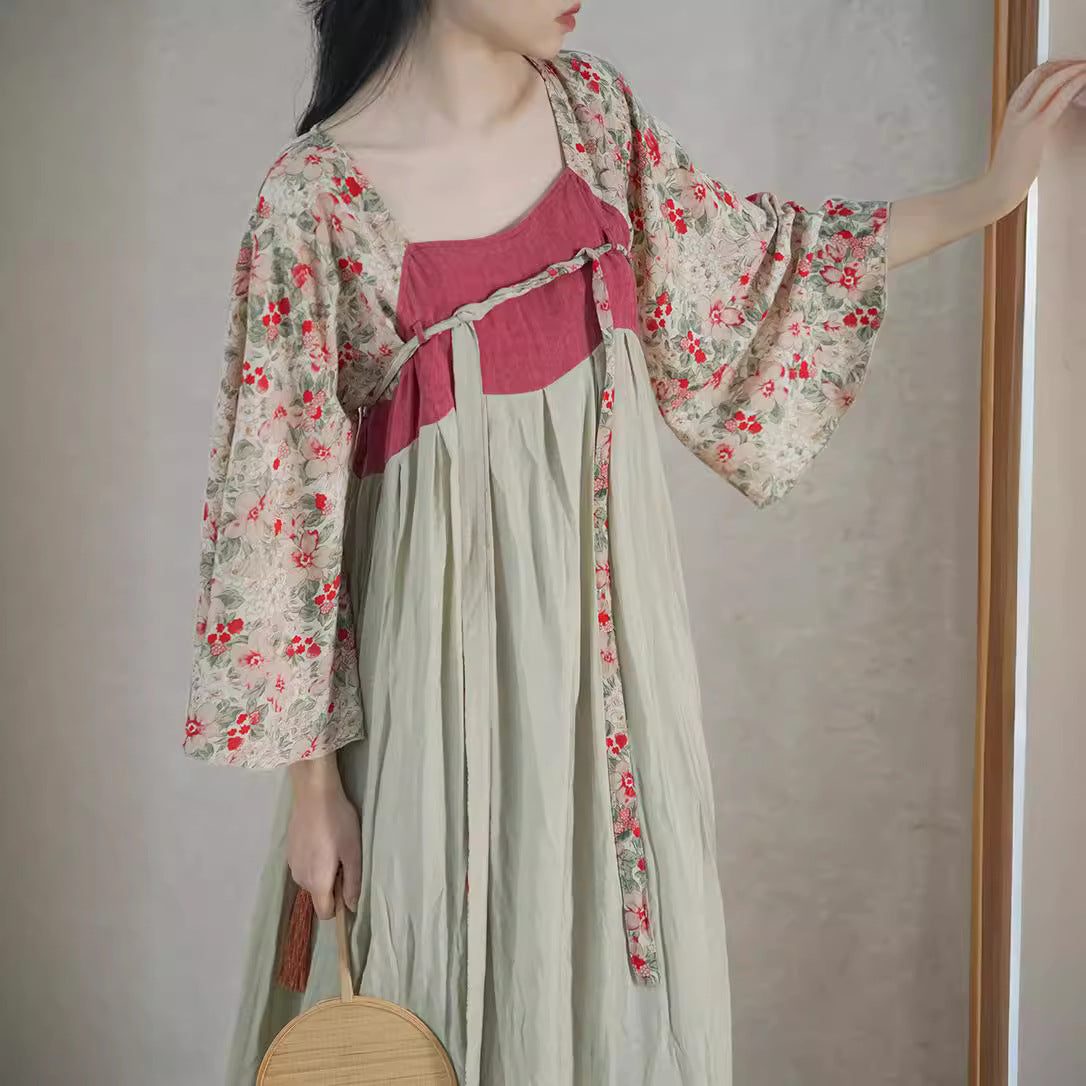 and improved Hanfu Tencel printing dress, national style pastoral Song Dynasty elegant dress L22159