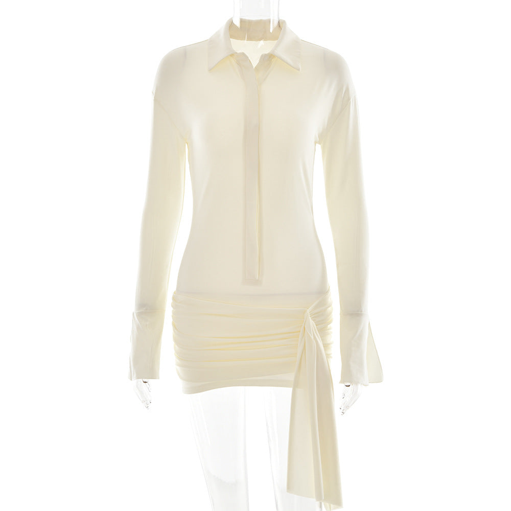 2025 popular ins style New autumn and winter fashion sexy lapel skirt new hot-selling pleated slim dress