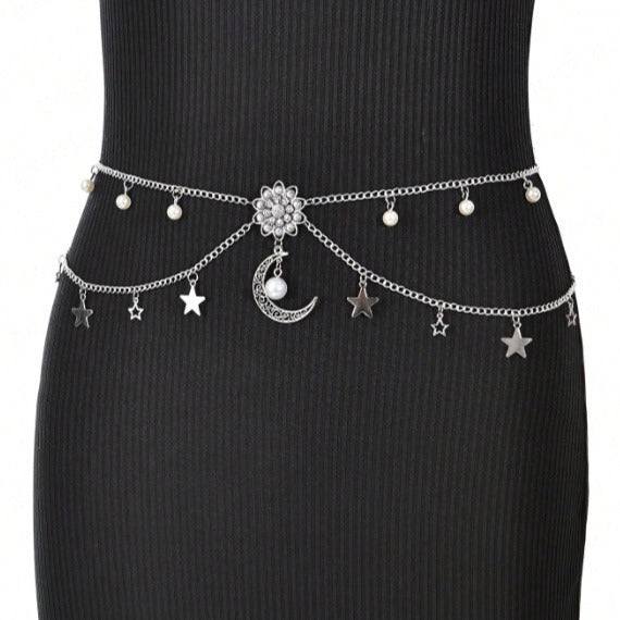 4074 New women's waist chain waist chain flower acrylic pendant waist chain body chain party wear