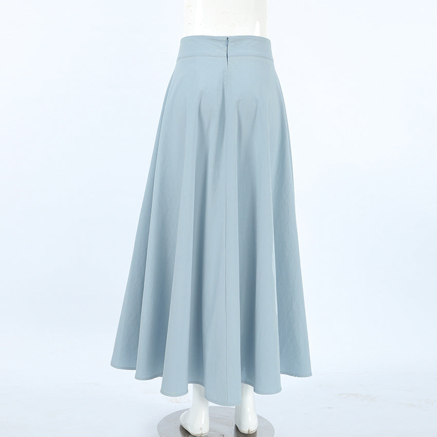 XAKXX 2025Autumn and winter retro elegant blue cotton and linen loose high waist and ankle skirt 2025 popular minimalist fashion casual skirt