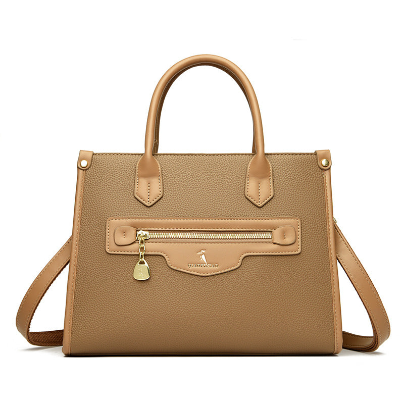 Premium contrasting color handbag popular new retro solid color tote bag simple shoulder bag large capacity messenger bag