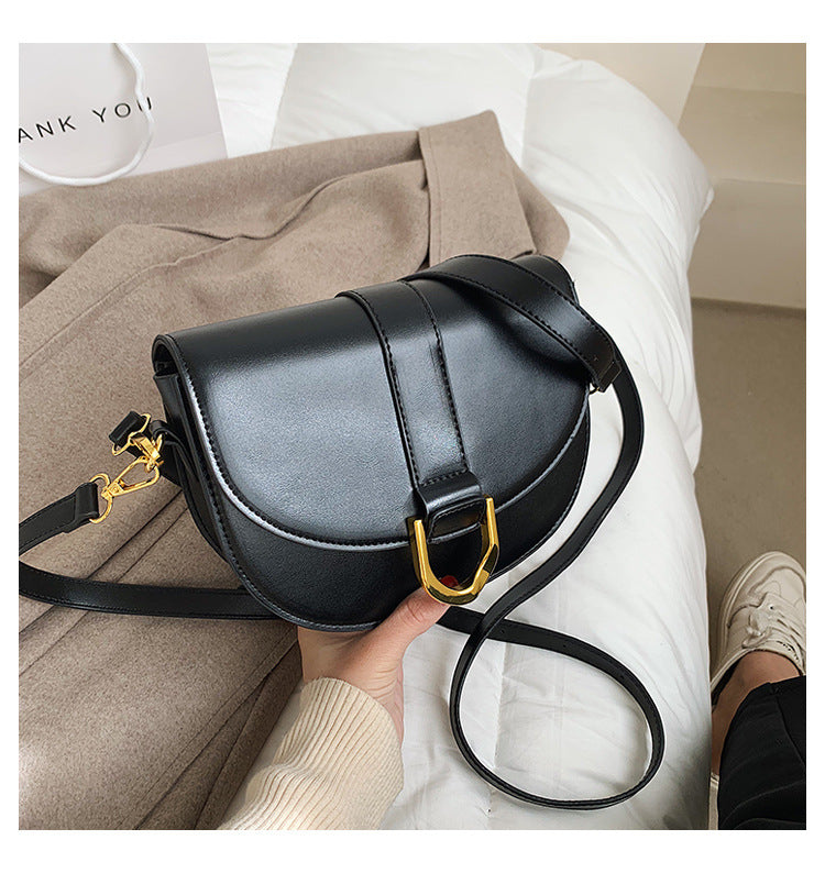 XAKXX 2025 This year's popular bag women's popular new trendy fashion texture shoulder messenger bag large capacity semi-round saddle bag
