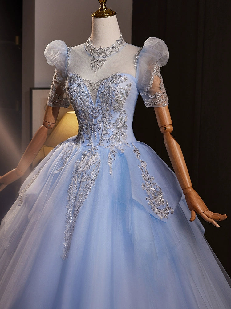 Blue performance clothes, new temperament, vocal music, canto art test student dress, host adult evening dress, fluffy skirt woman