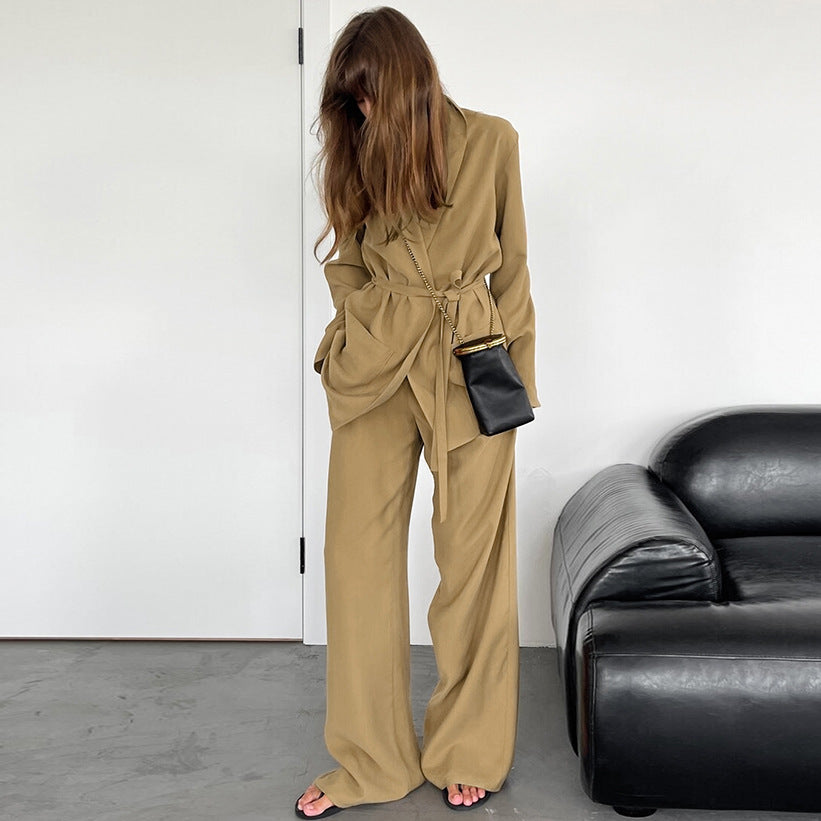 XAKXX 20252025 loose design belt lazy style fashion casual suit popular autumn and winter new niche two-piece women