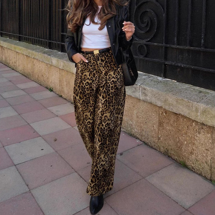 XAKXX 2025 early spring fashion new retro Spice Girls loose high waist leopard print casual pants 2025 cross-border wholesale trousers women