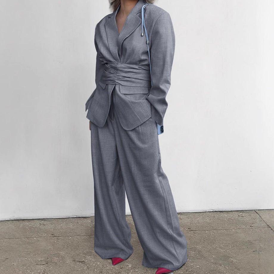 XAKXX Gray casual temperament high sense loose suit suit New 2025 autumn and winter fashion new women's clothing two-piece set