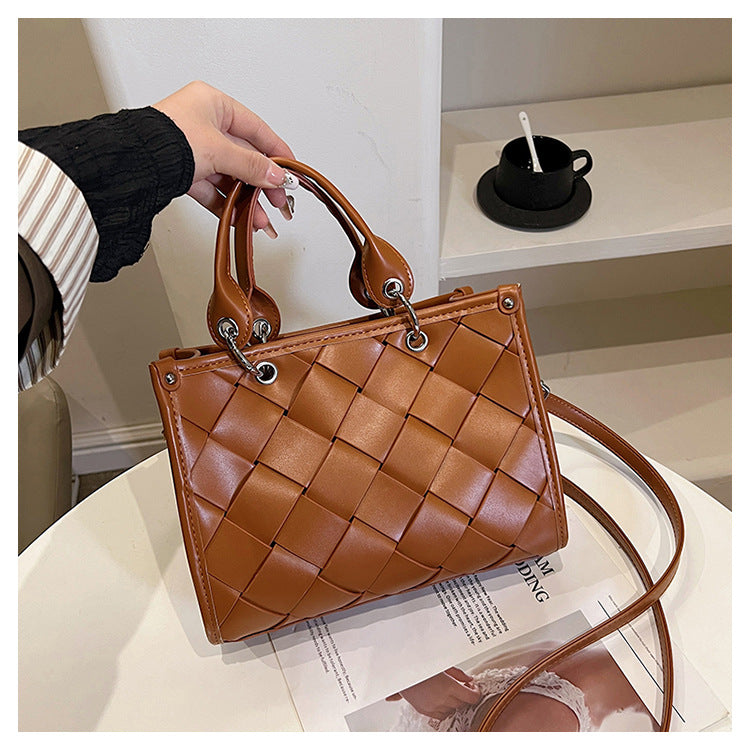 XAKXX 2025 popular spring new fashion small explosion texture woven portable tote bag commuter versatile shoulder messenger bag bag