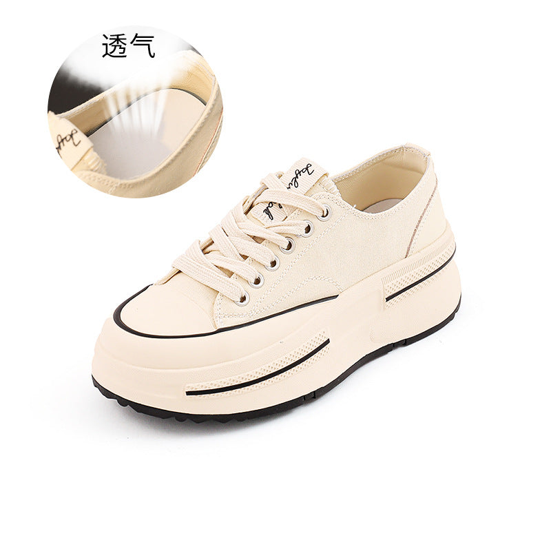 xakxx Inner Full-Grain Sheepskin Canvas Shoes Autumn New Women's Height Increasing Platform Shoes Women's All-Match Casual Shoes Women's