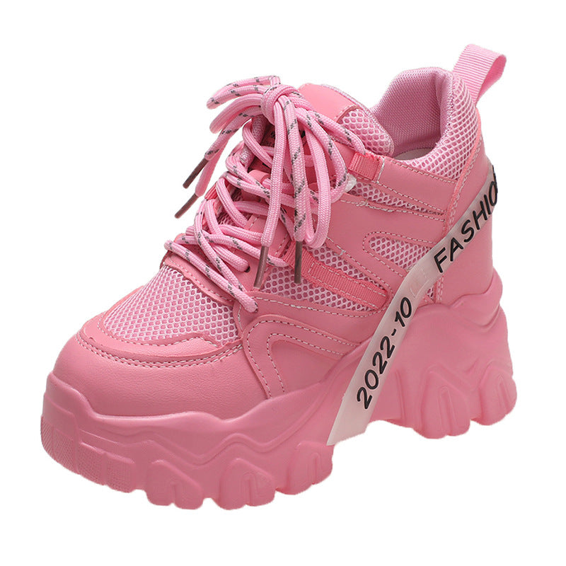 xakxx Sneaker Women's Spring and Autumn New Casual Mesh Surface Clunky Sneakers Hidden Heel Platform Lace-up Shoes One Piece Dropshipping