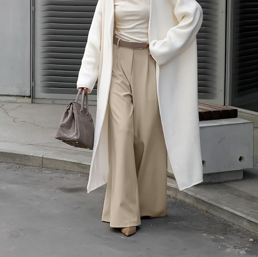 XAKXX Casual khaki fashion temperament wide-footed pants autumn and winter new versatile lazy style commuter high-waisted suit pants trousers