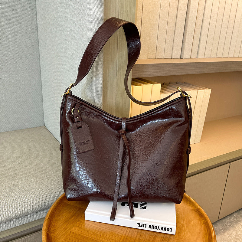 Tote bag popular new soft leather bag retro style handbag large capacity messenger bag casual versatile shoulder bag