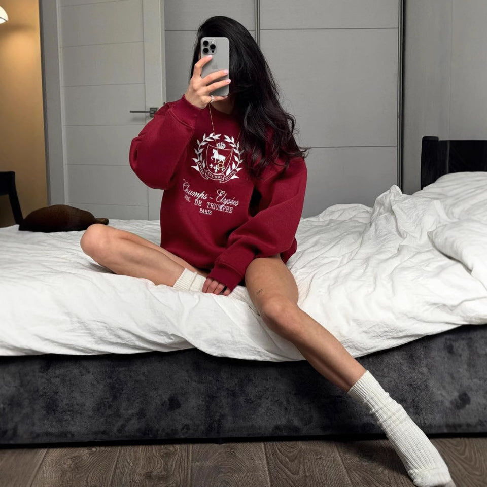XAKXX 2025 spring new product Ankola red crew neck women's pullover printed sweater 2025 fashion new loose top