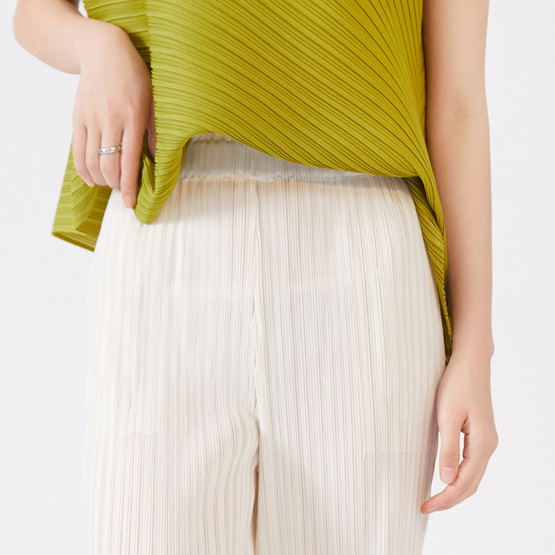 2025 wide-leg pants women's summer new high-waisted versatile elastic waist loose commuter straight pants pleated casual pants