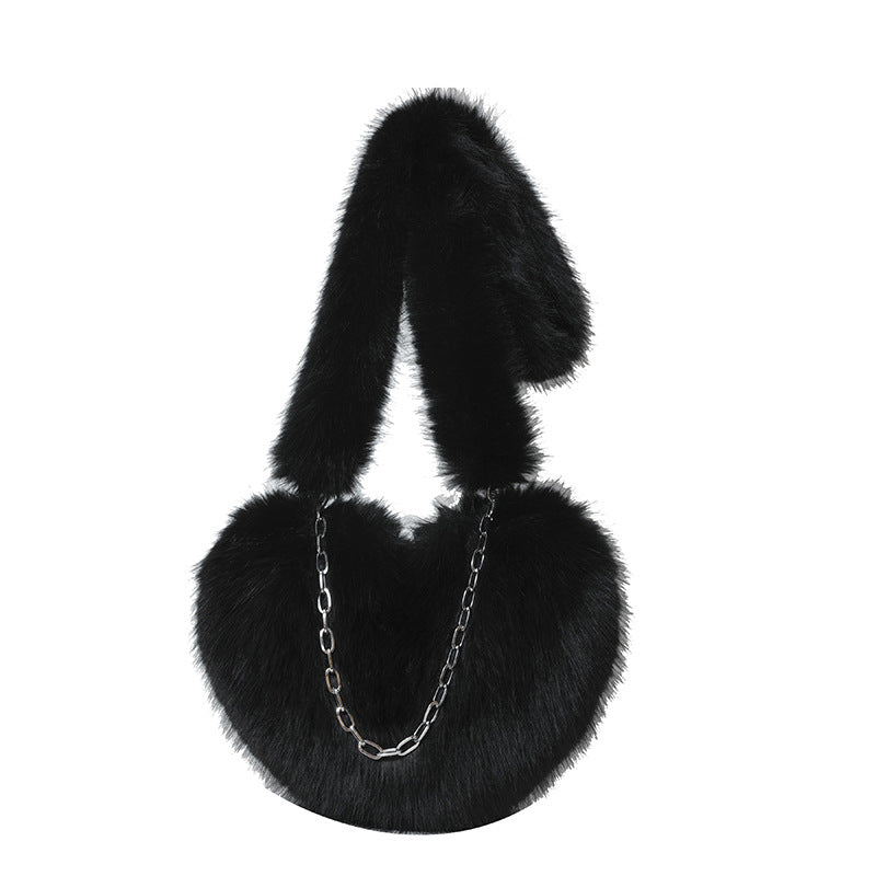 XAKXX 2025 new oblique span love bag imitation fox hair large capacity fashion personalized chain handbag shoulder bag