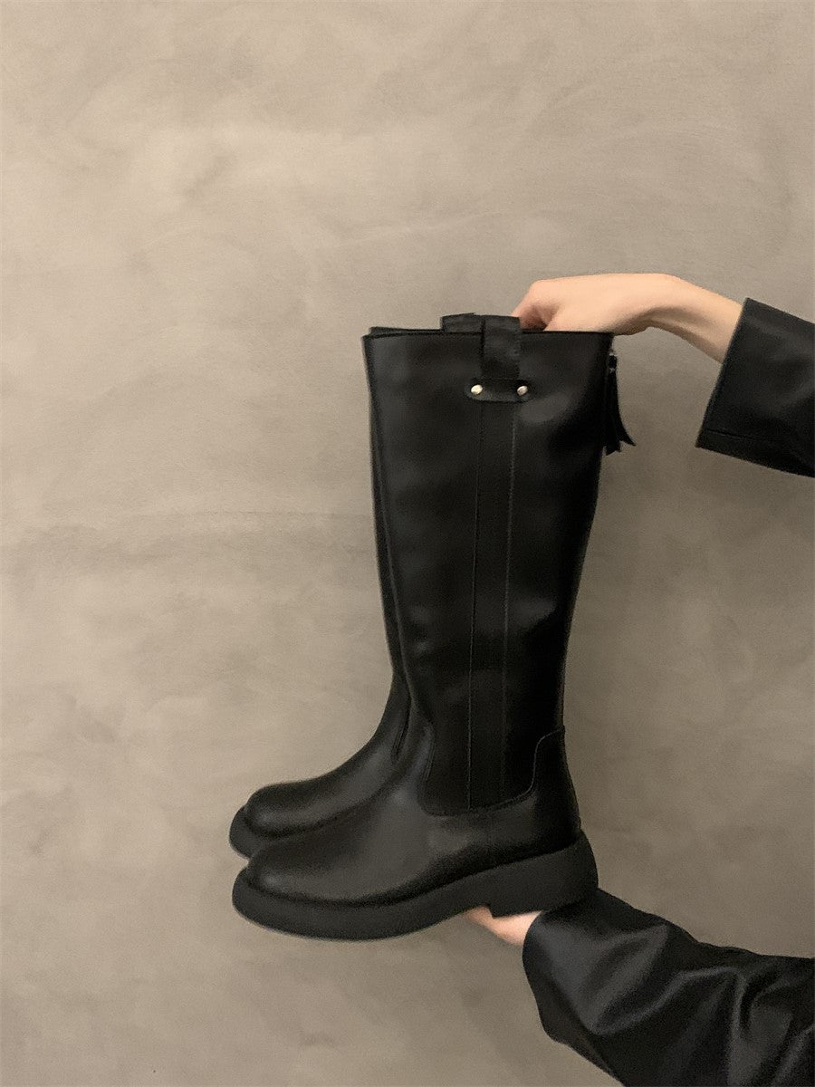 2025 Thick-soled and thin versatile knight boots long boots women's shoes autumn and winter popular new black long boots spring and autumn single boots