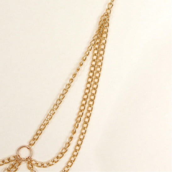 3412 new New hot-selling metal chain gold multi-layer splicing fashionable versatile wave fringed chain waist chain waist jewelry