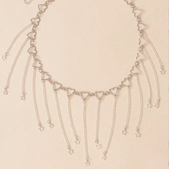 4474 2025 women's waist chain metal chain love fringed chain star fashion versatile waist chain accessories body chain